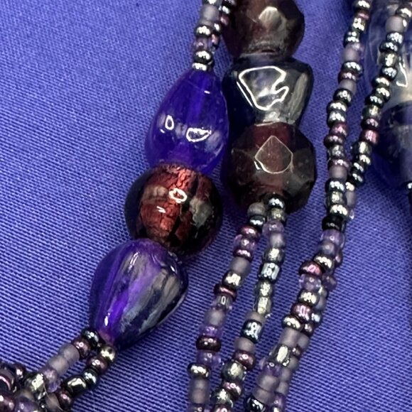 Super Long Coldwater Creek Shades of Purple Glass Bead Necklace - Picture 4 of 13